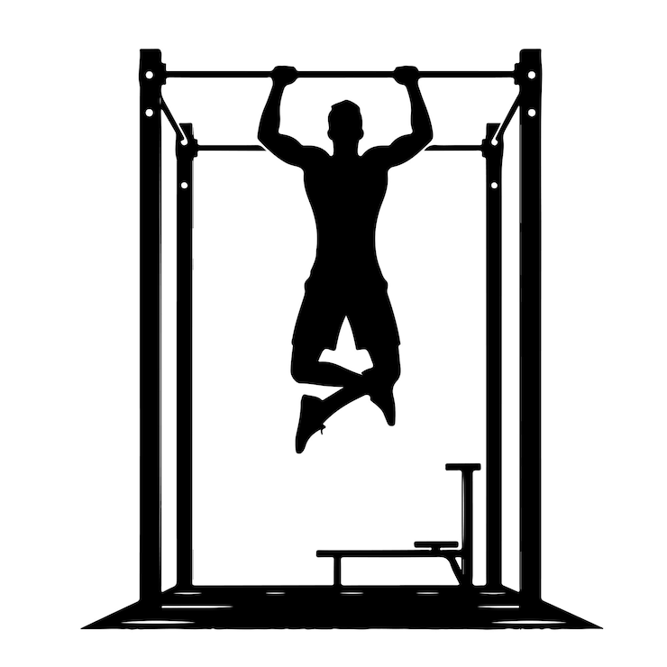 Vector un hombre haciendo un pullup en una barra de pullup ilustración vectorial de silueta