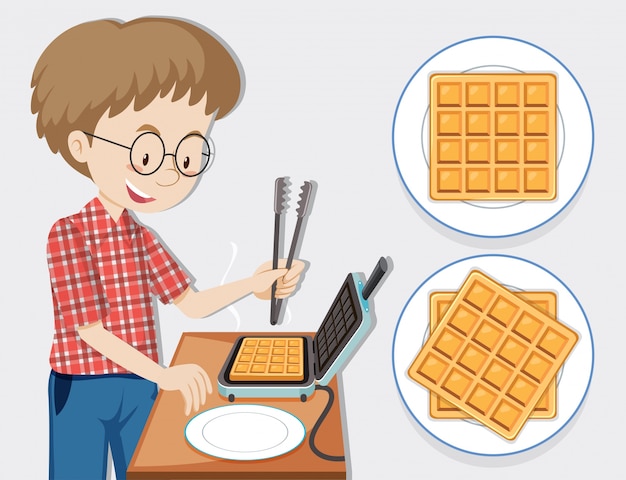 Hombre haciendo waffle con waffle maker