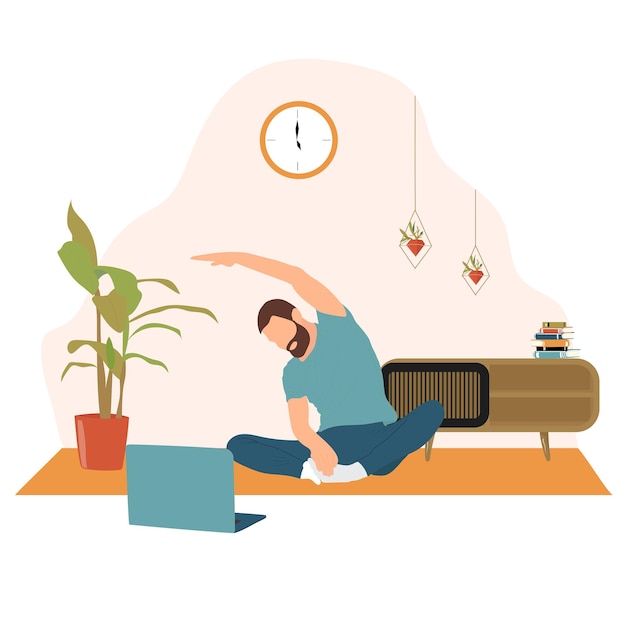 Hombre haciendo yoga en casa
