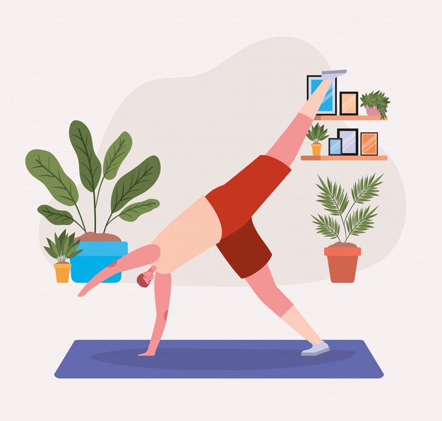 Hombre haciendo yoga en mat