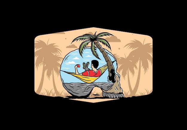 Hombre en hamaca en forma de calavera ilustración
