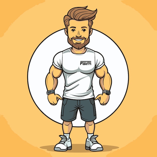 Vector hombre hipster con barba y bigote en ropa deportiva ilustración vectorial