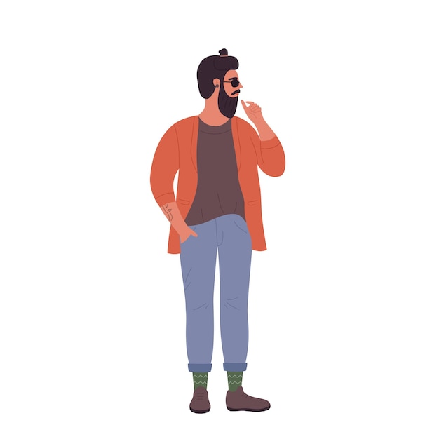 Vector hombre hipster con estilo pensativo