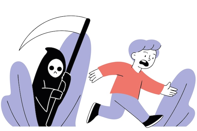 Hombre huyendo de la muerte personaje Hombre asustado y en pánico sed de vida