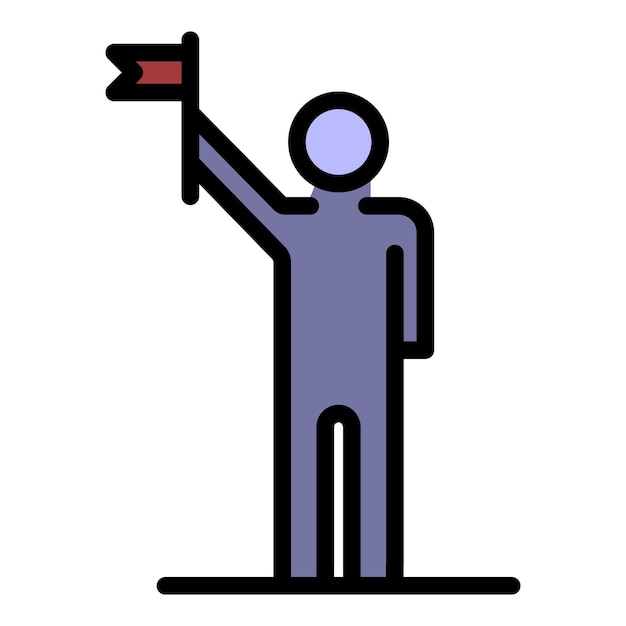 Hombre con icono de bandera Contorno hombre con icono de vector de bandera color plano aislado