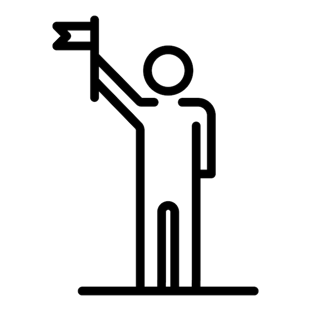 Hombre con icono de bandera Hombre de esquema con icono de vector de bandera para diseño web aislado sobre fondo blanco