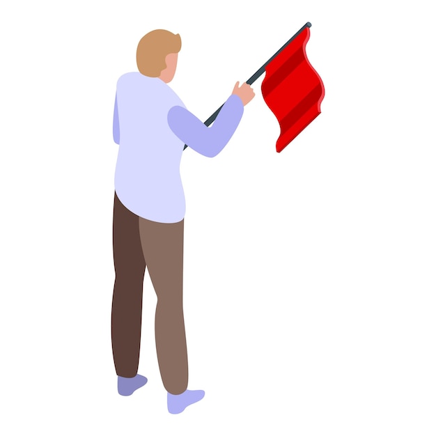 Vector hombre con icono de bandera roja isométrico de hombre con icono de vector de bandera roja para diseño web aislado sobre fondo blanco