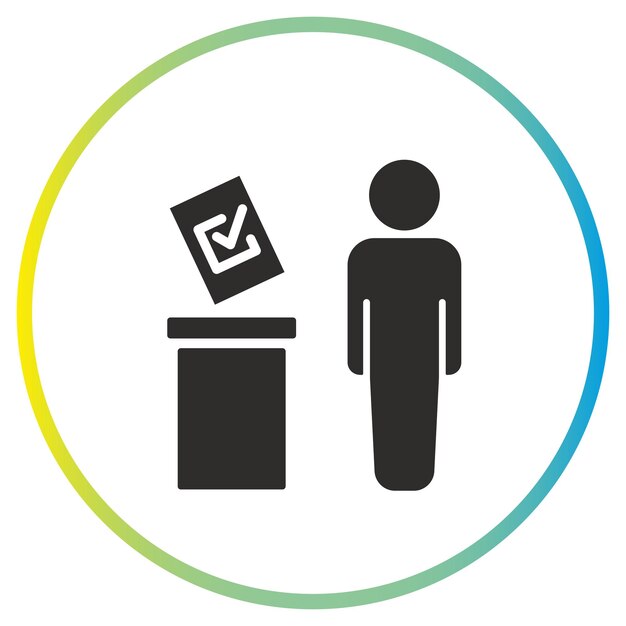 hombre y icono de la caja de votación votante en las elecciones contribuye al voto de papel selección de candidatos