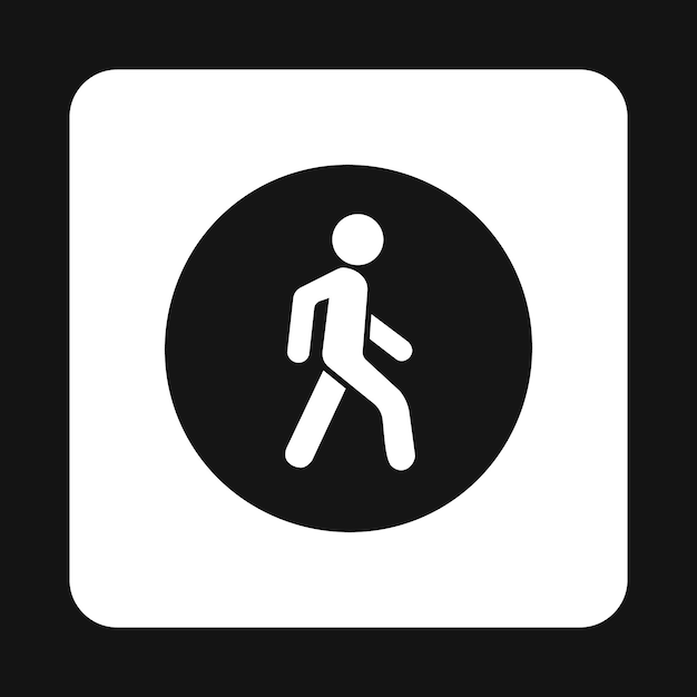Hombre en un icono de cruce de peatones en estilo simple aislado en fondo blanco Reglas del símbolo de la carretera