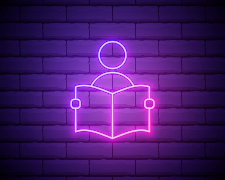 Vector un hombre con un icono de libro abierto elementos de libros y revistas en iconos de estilo neón icono simple para sitios web diseño web gráficos de información de aplicaciones móviles