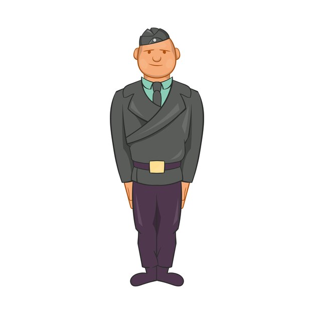 Hombre en un icono de uniforme de policía en estilo de dibujos animados sobre un fondo blanco