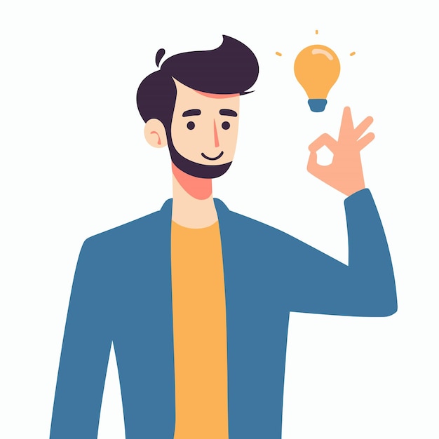 un hombre con idea gesto plano ilustraciones vectoriales simples en fondo blanco