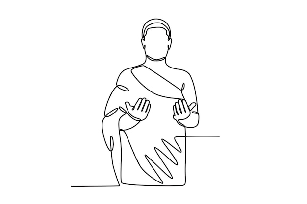 Un hombre con un ihram reza Hajj dibujo en línea