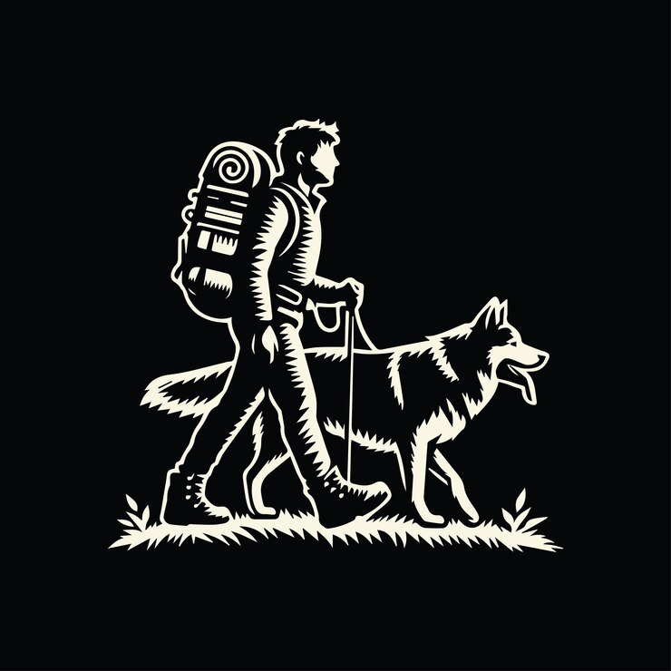Vector un hombre con una ilustración de senderismo de perros