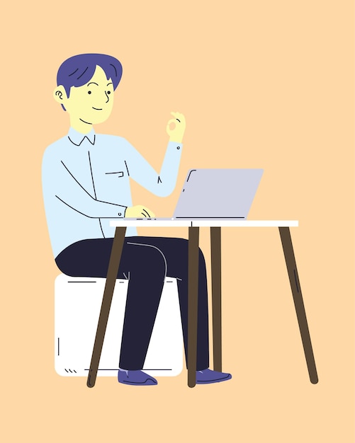 hombre con ilustración de vector de computadora portátil