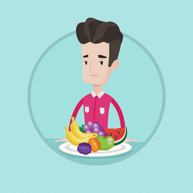 Vector hombre con ilustración de vector de frutas frescas.