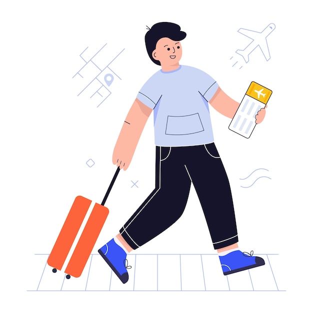 Hombre en una ilustración de vector plano de vacaciones