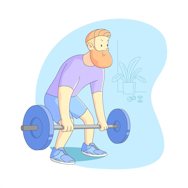 Hombre de ilustración de vida sana haciendo levantamiento de pesas en el gimnasio.
