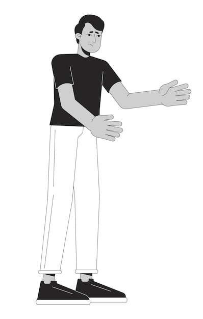 Vector hombre indio compasivo con los brazos en blanco y negro 2d personaje de dibujos animados