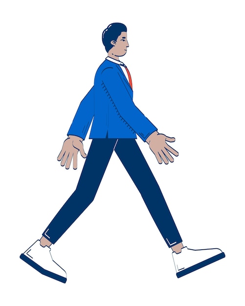Hombre indio confiado caminando hacia adelante en traje de negocios personaje de doodle 2D