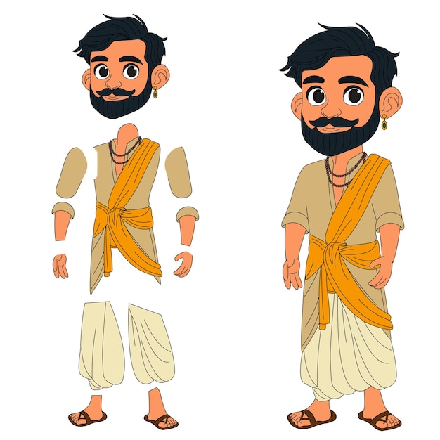 hombre indio modelo hoja ilustración de dibujos animados