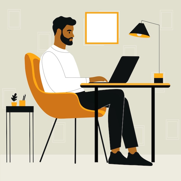Hombre indio trabajando desde casa en una computadora portátil