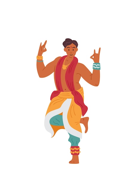 Vector hombre indio en traje tradicional bailando personaje masculino asiático