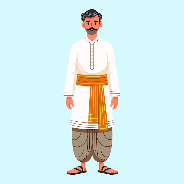 Vector hombre indio con trajes tradicionales personaje de dibujos animados