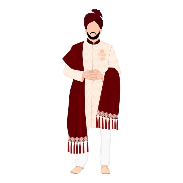 Vector hombre indio en vestido de novia sherwani caricatura de boda caricaturas de boda indias