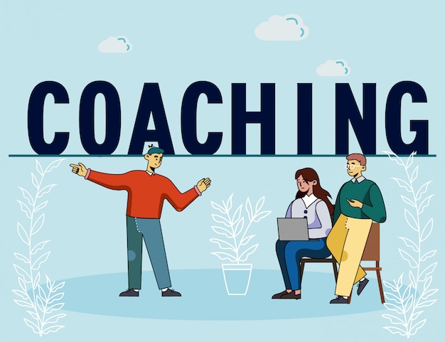 Hombre invita a compañeros de trabajo a una lección de coaching corporativo