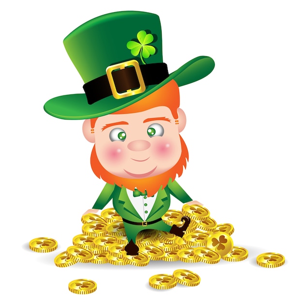 Hombre irlandés en moneda de oro para la tarjeta del día de San Patricio