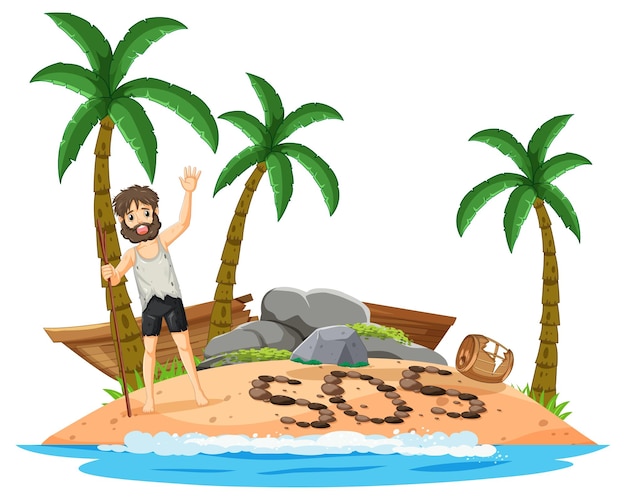 Un hombre en una isla desierta aislado