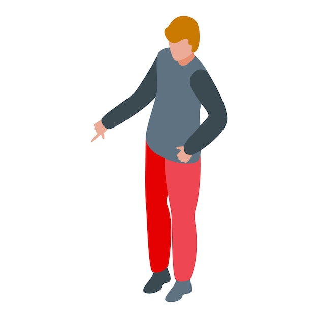 Hombre joven apuntando a algo ilustración vectorial de icono isométrico