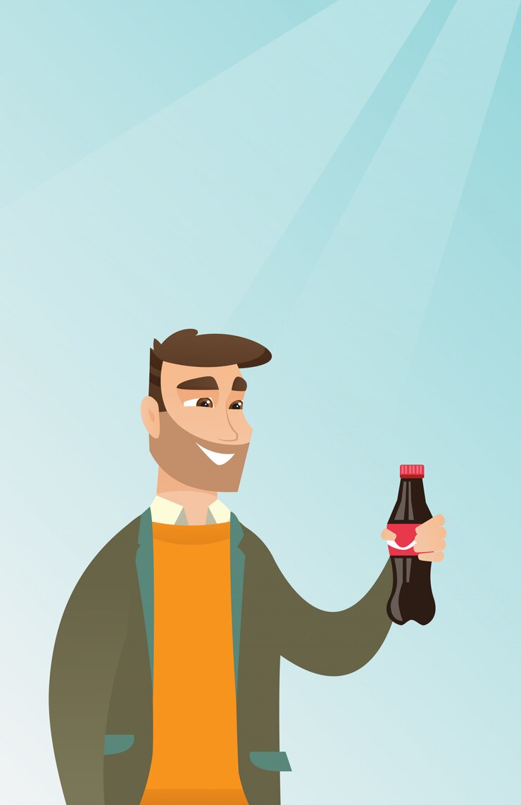 Vector hombre joven, bebida, soda