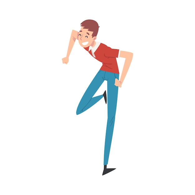 Hombre joven celebrando un evento Hombre sonriente con ropa casual bailando en la ilustración vectorial de la fiesta