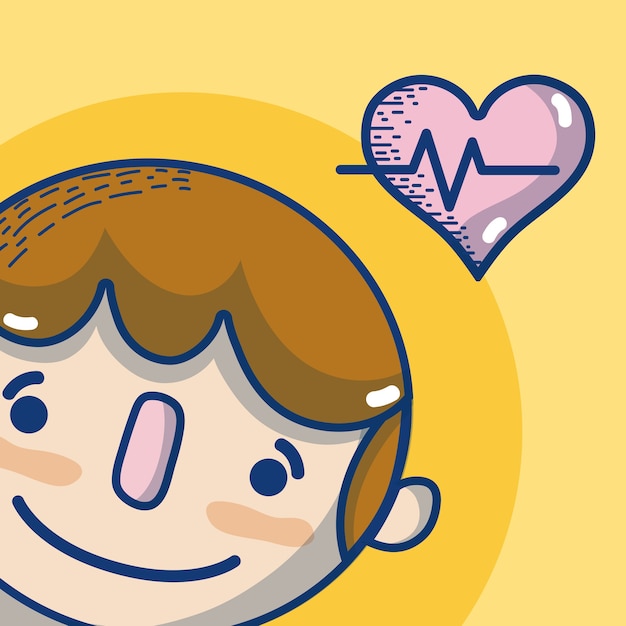 Vector hombre joven con dibujos animados lindo latido del corazón