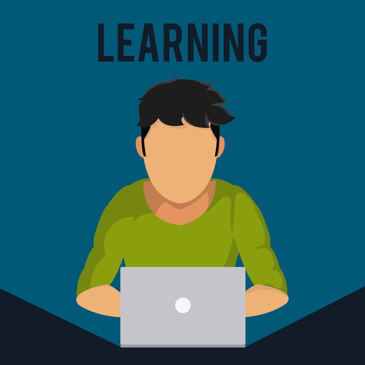Vector hombre joven con diseño gráfico de ilustración vectorial portátil