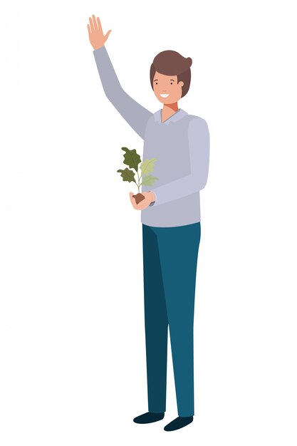Hombre joven con personaje de avatar de planta