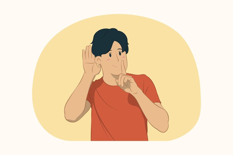 Vector hombre joven de pie diciendo silencio, cállate con el dedo en los labios concepto de gesto shhh