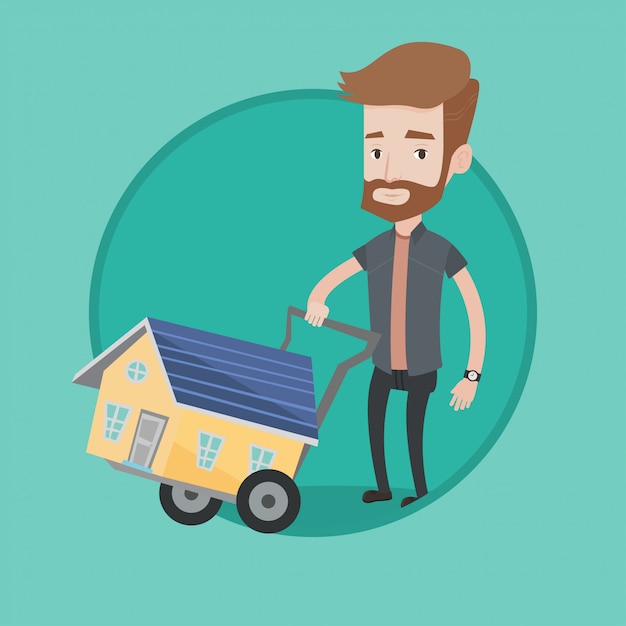 Hombre joven que compra la ilustración del vector de la casa.