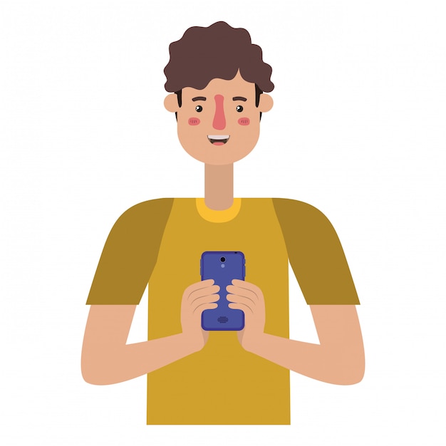 Vector hombre joven con smartphone