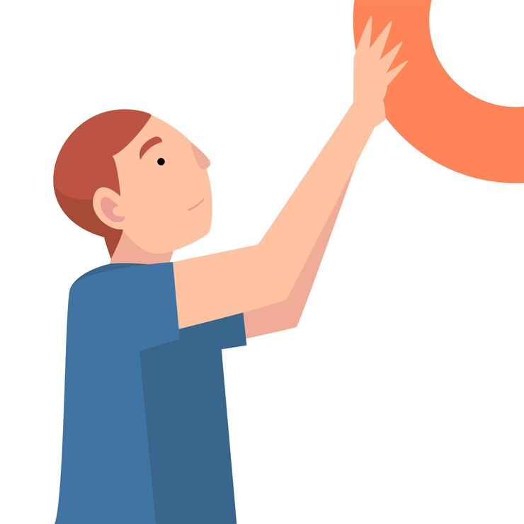 Vector hombre joven sosteniendo y organizando una ilustración vectorial de forma geométrica curvilínea abstracta