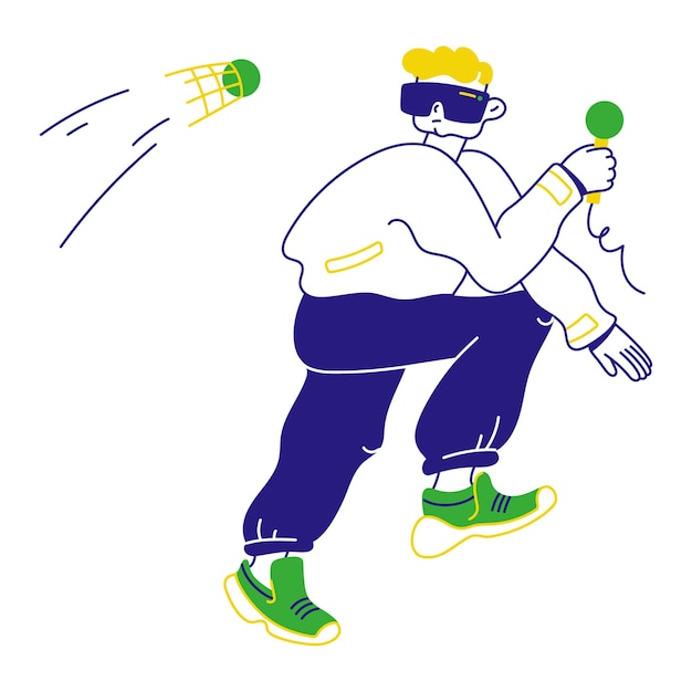 Hombre juega al tenis virtual