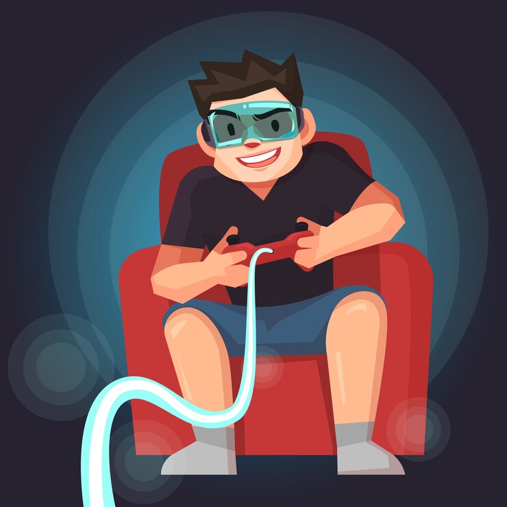 Vector el hombre juega el juego con joystcik