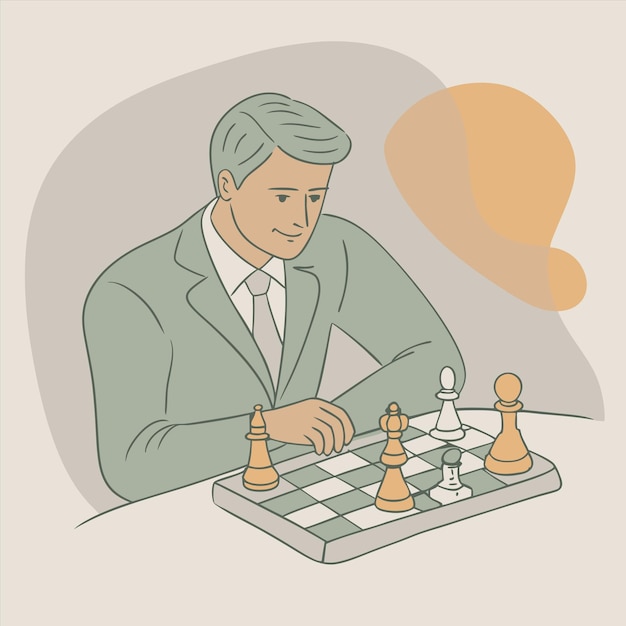 un hombre jugando al ajedrez con un gran tablero de ajedrez blanco