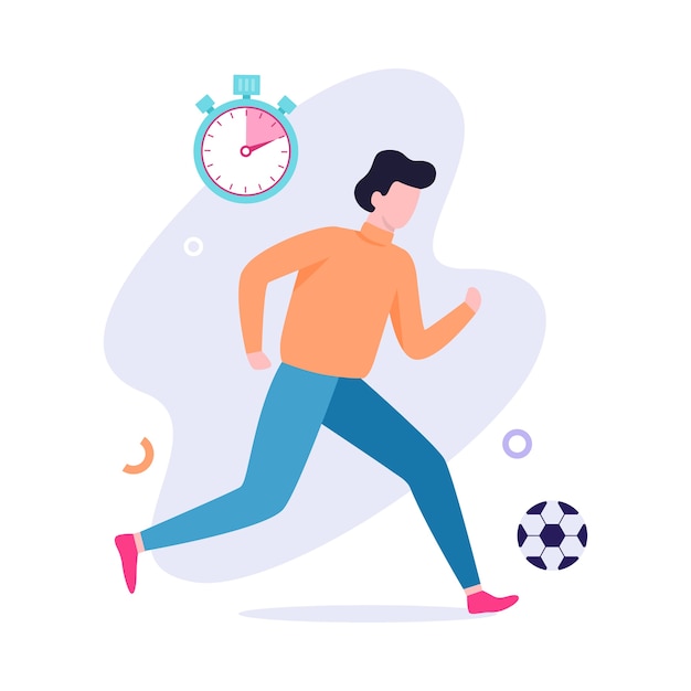 Vector hombre jugando al fútbol. balón de fútbol, estilo de vida activo. juego deportivo y adulto joven. ilustración