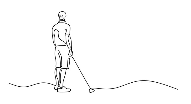 Hombre jugando al golf en línea Arte de línea única continua Línea editable