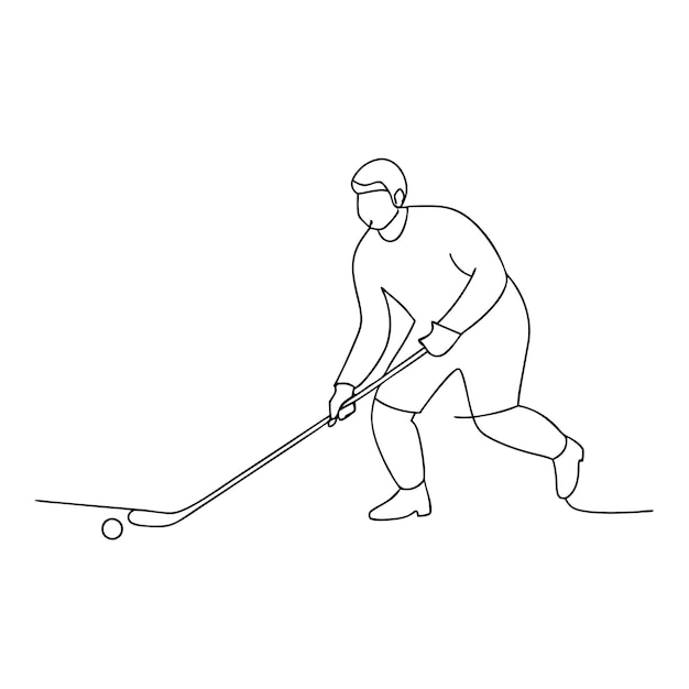 Un hombre jugando al hockey con una sola línea de arte para colorear