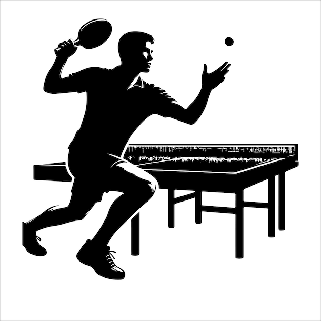 Vector un hombre jugando al ping-pong con una pelota y una foto de un hombre jugar al ping- pong