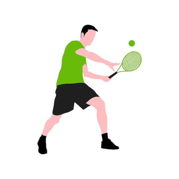 Vector un hombre jugando al tenis con una raqueta de ilustración plana.